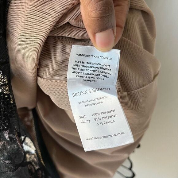 Bronx‎ & Banco Black Sheer Mesh Floral Embroidered Sheath Cocktail Dress Size 4 - Picture 9 of 10